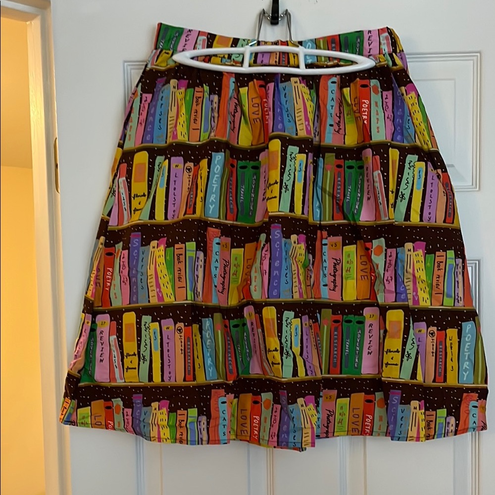 Colorful Bookshelf Print Skirt
